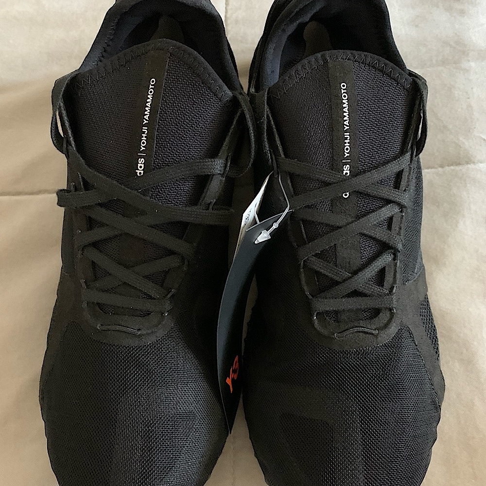 Y-3 Black and white fabric and suede trainers